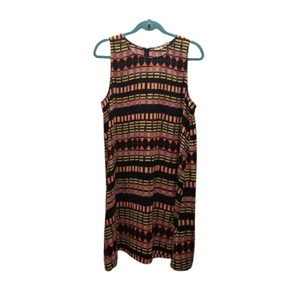 Halogen Women XL Geometric Tribal Print Sleeveless Shift Dress Black Orange Pink